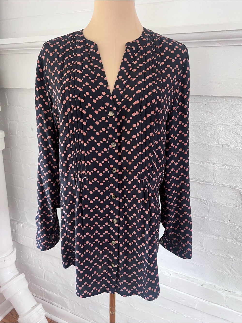 Maeve Anthropologie Navy Blue Polka Dot Button Front - Picture 4 of 14